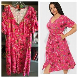 EUC Torrid Pink Floral and Cheetah Print Dress 2x